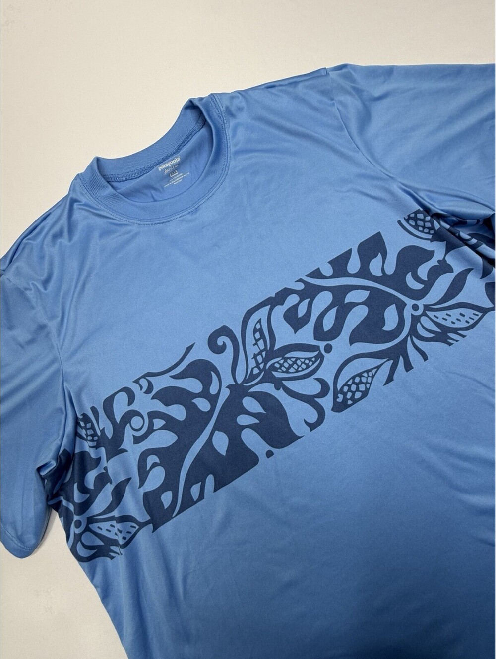 Patagonia Capilene T-Shirt Blue Black Short Sleeve Size XXL Made USA